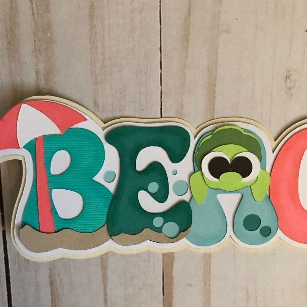 3-D Scrapbook or card title Beach with turtle umbrella Handmade acid free - Picture 2 of 3
